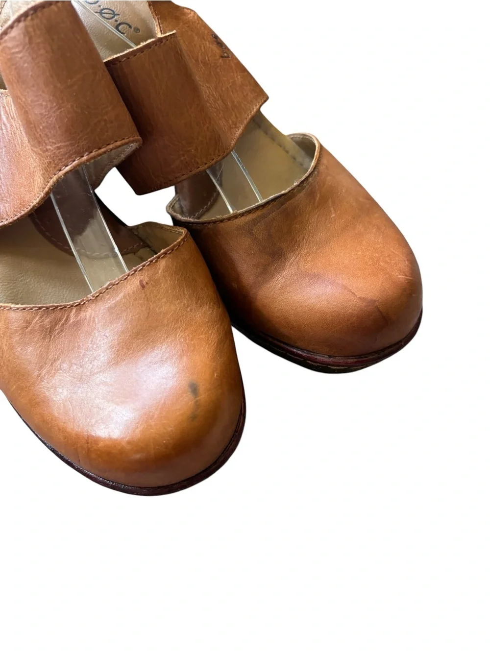 b.o.c. Born Helena Leather Slingback Clog Platform Wedges Womens Size 9 Boho Tan
